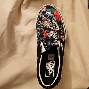 Vans Slip-On Shoes with Tiger and Floral Design